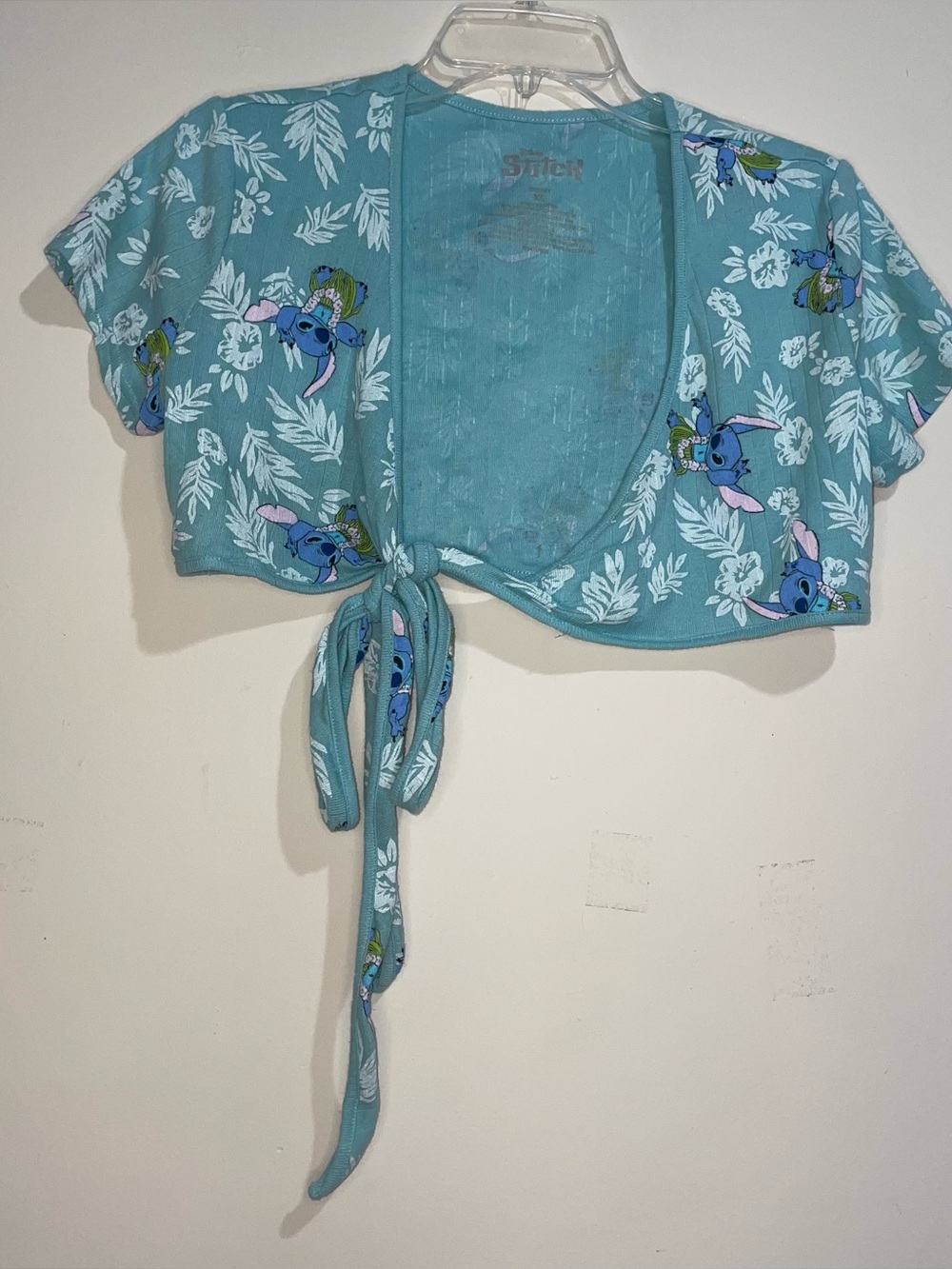 Disney Lilo And Stitch Tie Front Graphic Print Palm Leaves Cotton Blend XL Top